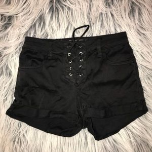 PACSUN super stretch shortie black tie up shorts